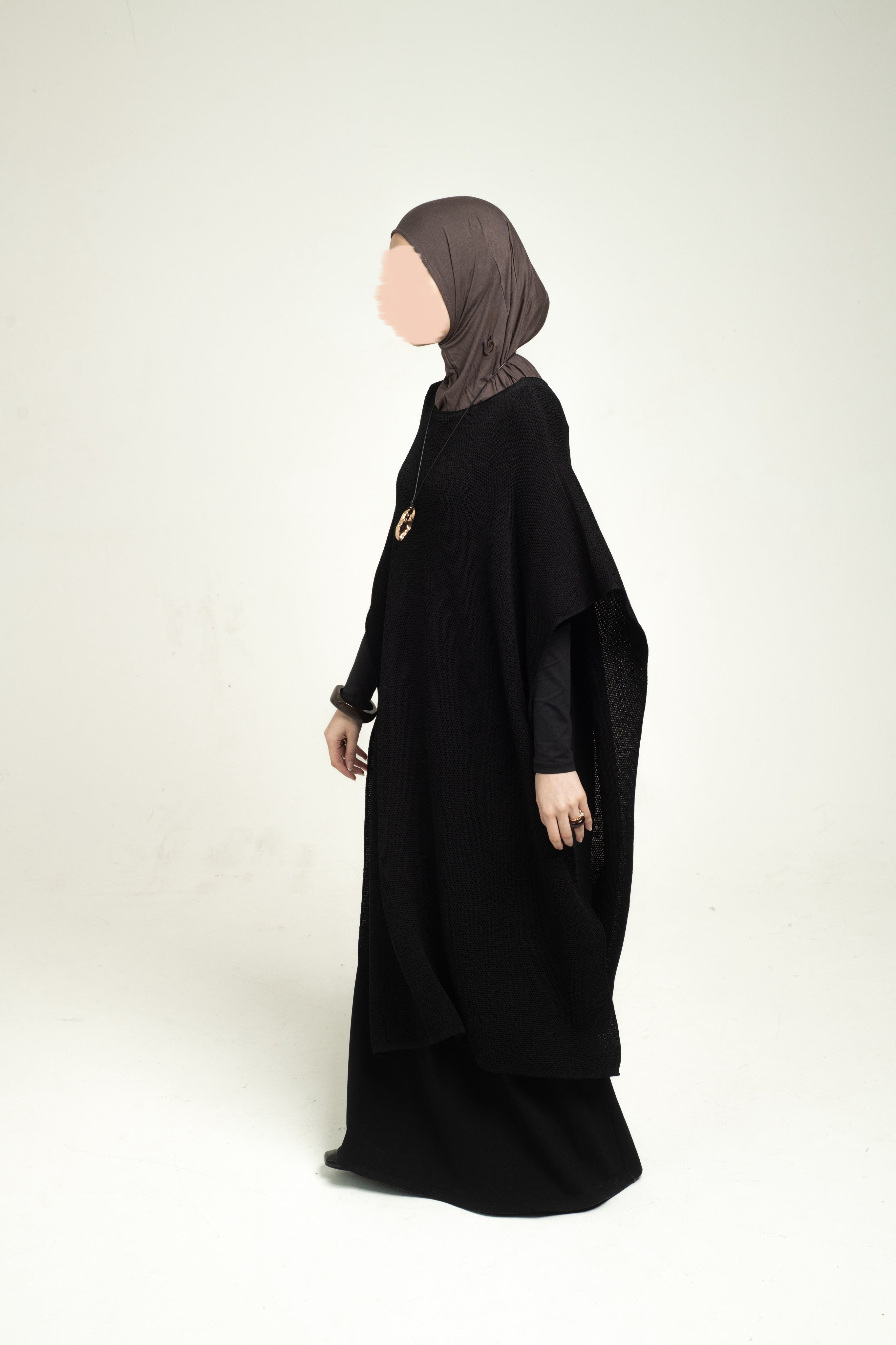 Long Knitted Cape - Black