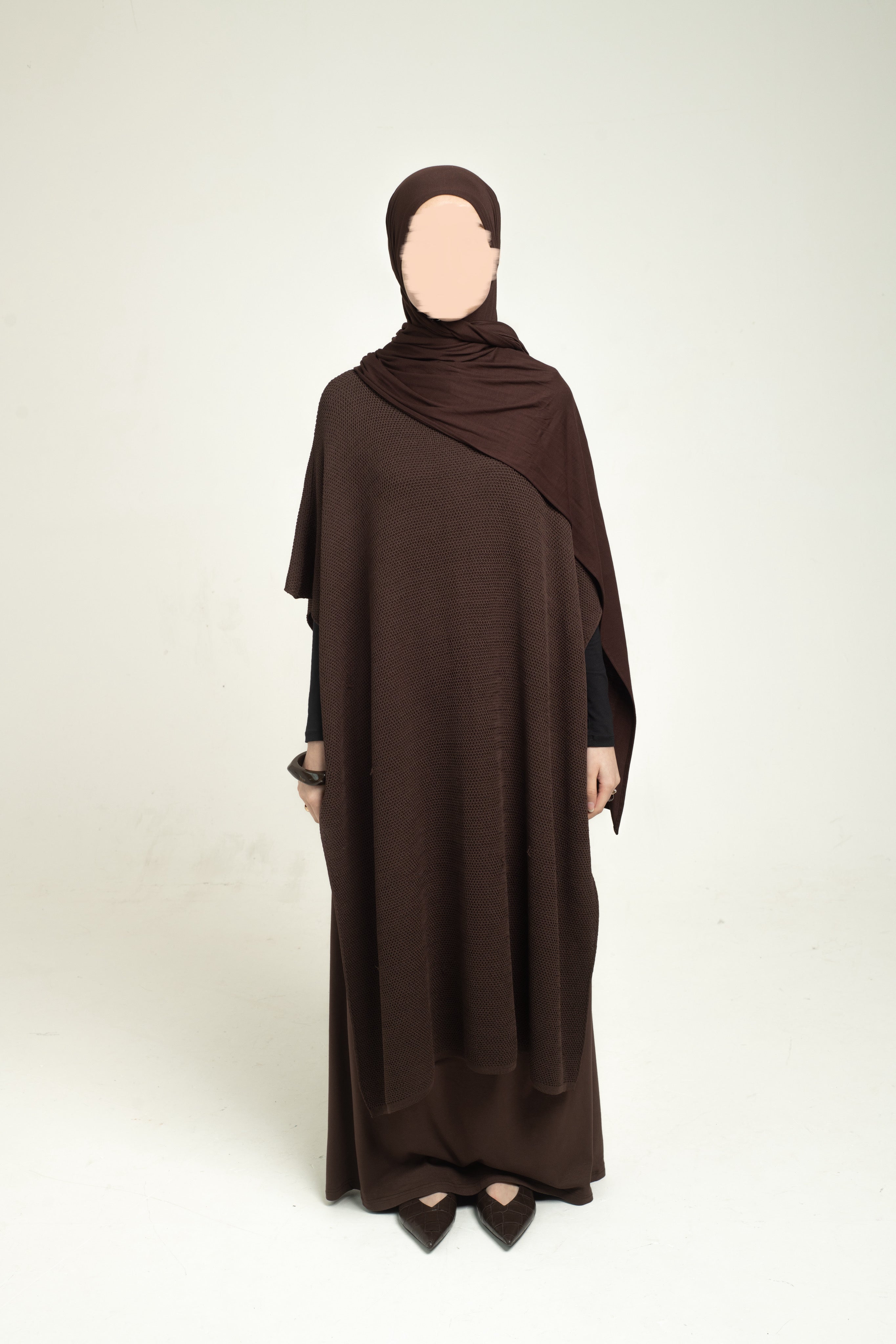Long Knitted Cape - Chocolate
