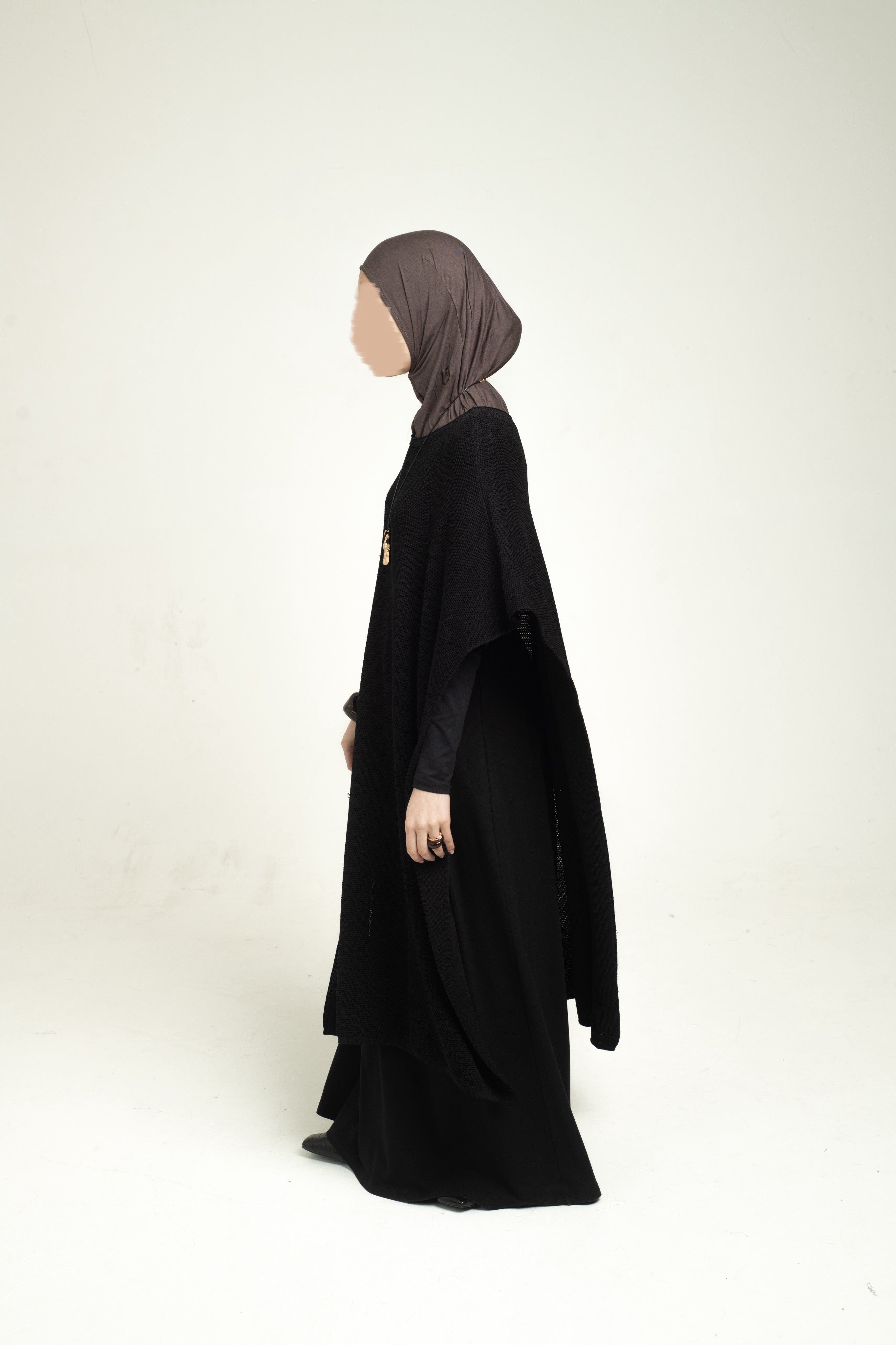 Long Knitted Cape - Black