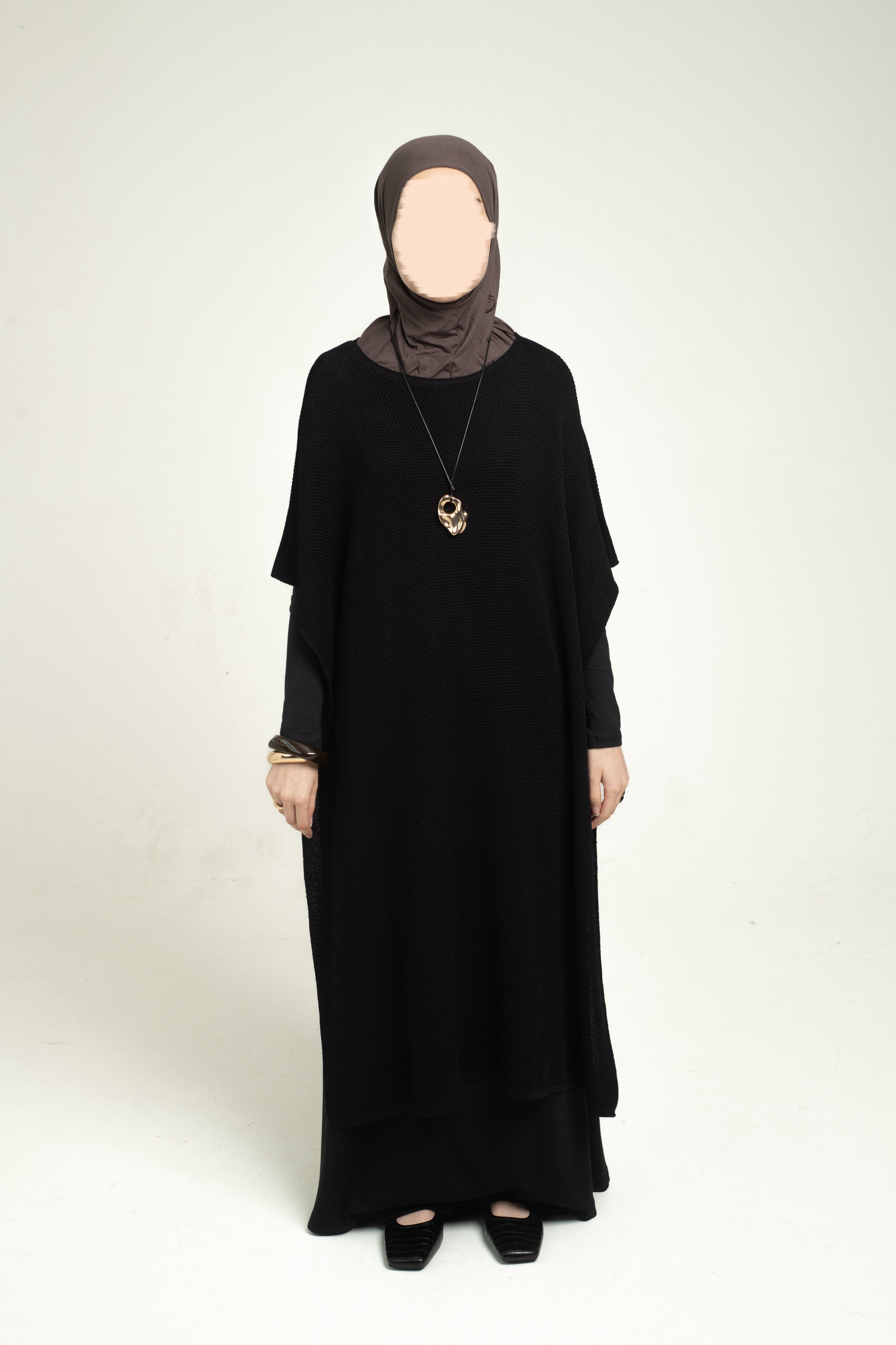 Long Knitted Cape - Black